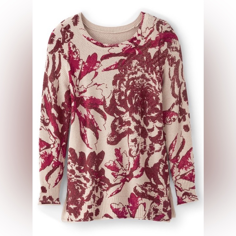 Soft Surroundings Floral Waffle Knit Cotton Sweater XS